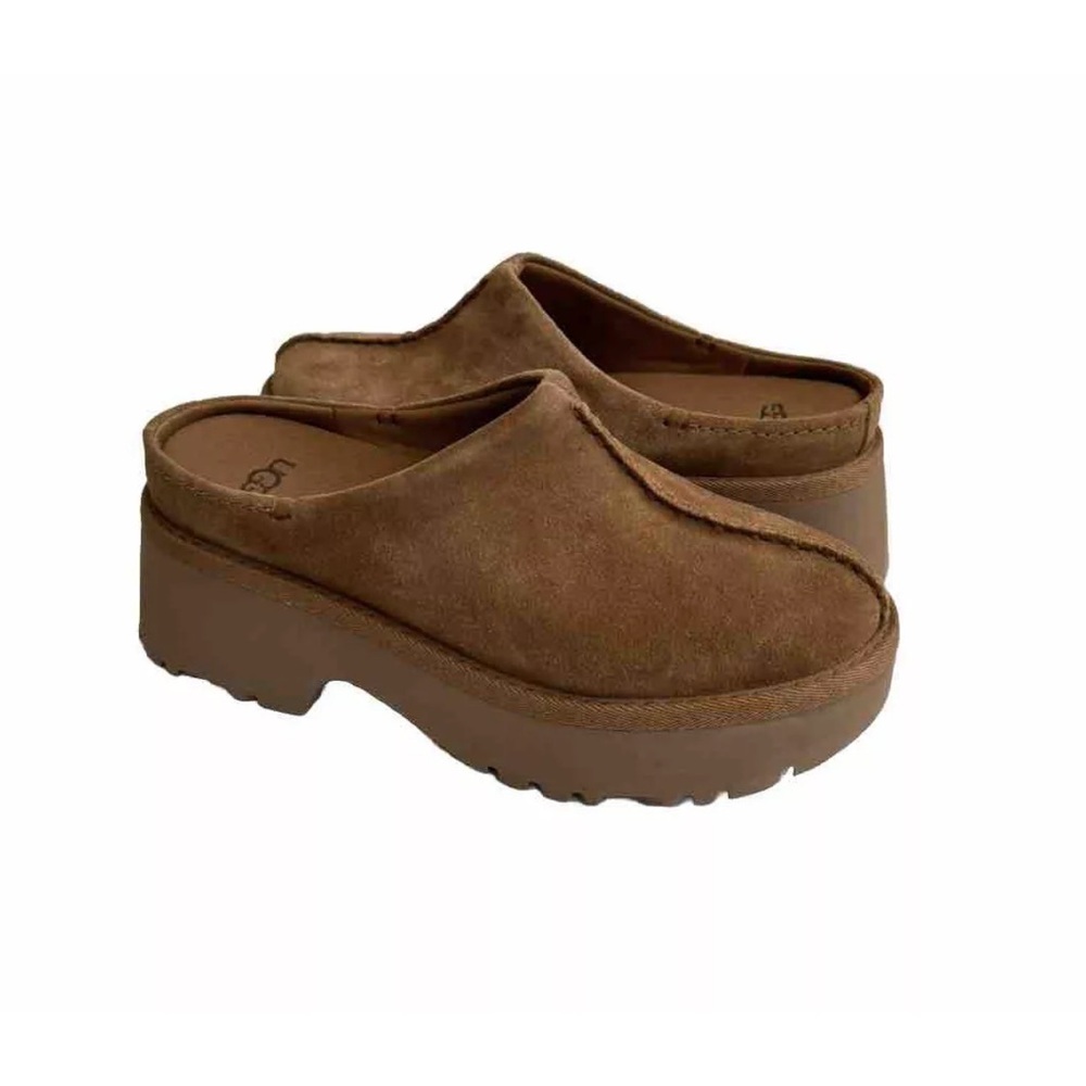 UGG NEW HEIGHTS CLOG CHESTNUT SLIP ON PLATFORM SANDALS